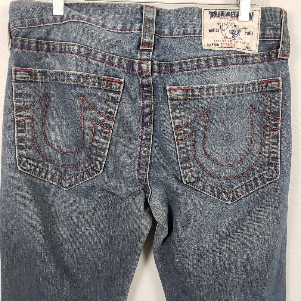 TRUE RELIGION Men's Jeans Blue Red Stitching Straight Sz 33